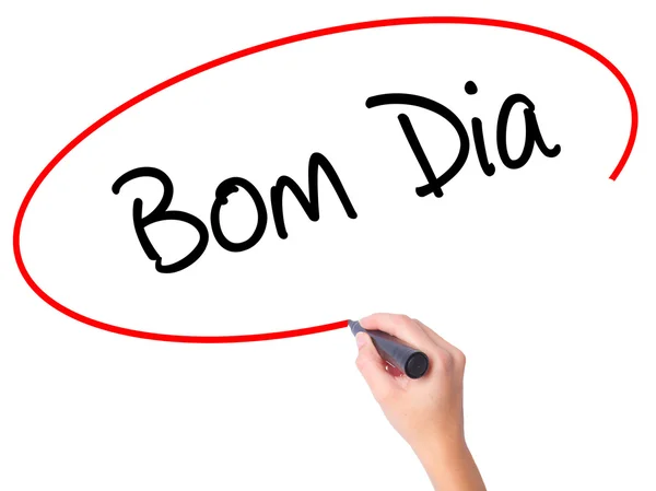 Női kézi írás "Bom Dia" (a portugál - jó Mor — Stock Fotó