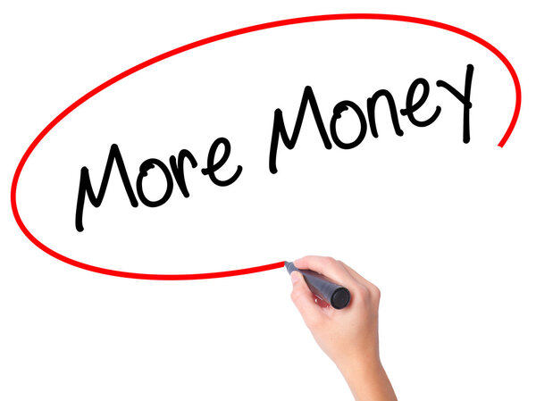 Women Hand writing More Money with black marker on visual screen