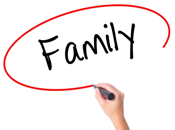 Women Hand writing Family with black marker on visual screen — Stock Photo, Image