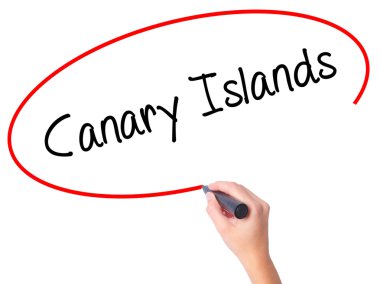 Kadın el Kanarya Adaları ile siyah kalemi görsel sc yazma.