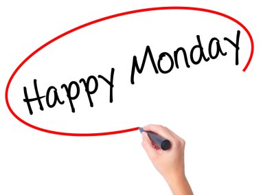 Kadın el mutlu Pazartesi ile siyah kalemi görsel scre yazma.