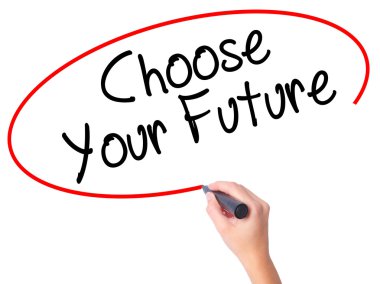 Kadın el seç senin geleceğin siyah kalemi ile visua üzerinde yazma