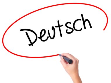 Kadın el aşağıla (Almanca Almanca) siyah kalemi o ile yazma