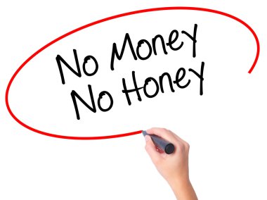 Kadın el hayır para Hayır tatlım siyah kalemi ile görsel üzerinde yazılı.