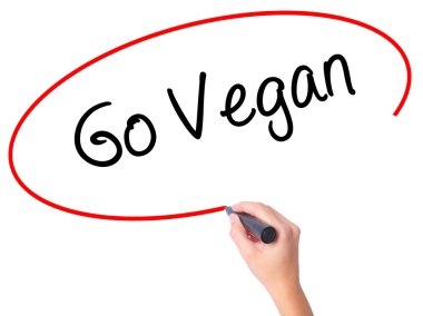 Kadın el gitmek Vegan siyah kalemi ile görsel ekranda yazma.
