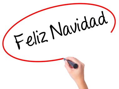 Kadın el Feliz Navidad (neşeli Noel içinde İspanyolca) w yazma