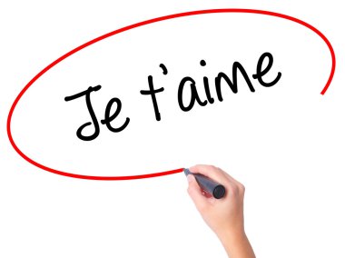 Kadın el je t'aime (ı Love You Fransızca) siyah ile yazma