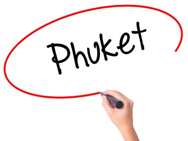 Kadın el Phuket ile siyah kalemi görsel ekranda yazma.