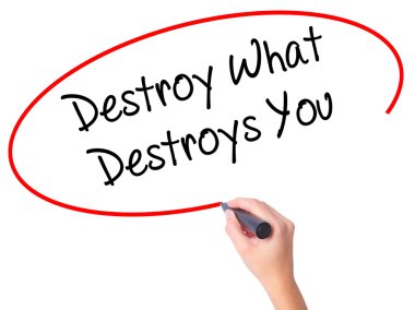 Kadın el Destroy ne yazılı siyah kalemi o ile yok eder