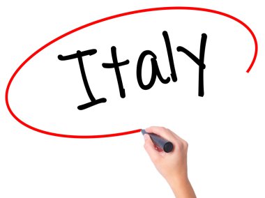 Kadın el İtalya ile siyah kalemi görsel ekranda yazma..