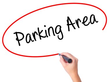 Women Hand writing Parking Area with black marker on visual scre clipart