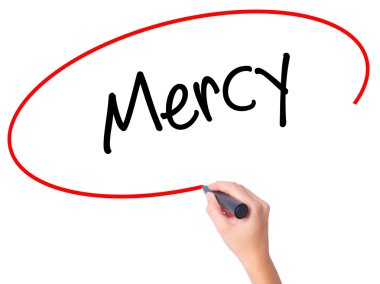 Women Hand writing Mercy with black marker on visual screen clipart