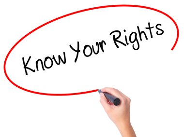 Kadın el biliyorum Sayın hakları ile siyah kalemi görsel üzerinde yazılı. 