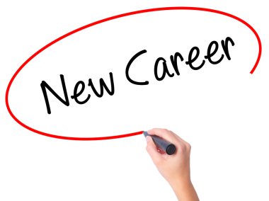 Kadın el yeni kariyer ile siyah kalemi görsel ekranda yazma.