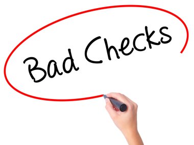 Women Hand writing Bad Checks with black marker on visual screen clipart