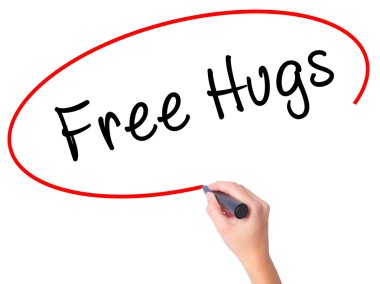Kadın el ücretsiz Hugs siyah kalemi ile görsel ekranda yazma