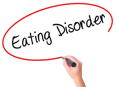 Kadın el yeme bozukluğu ile siyah kalemi görsel üzerinde yazılı. 