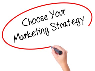 Kadın el seçin Your pazarlama stratejisi ile siyah Ma yazma