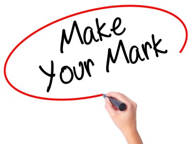 Kadın el olun Your Mark ile siyah kalemi görsel sc yazma.