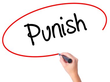Women Hand writing Punish with black marker on visual screen. clipart