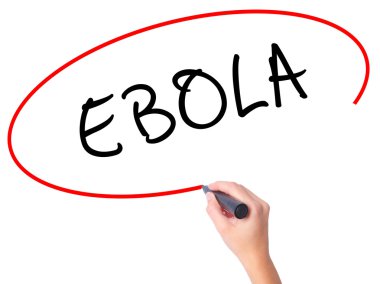 Kadın el Ebola siyah kalemi ile görsel ekranda yazma.