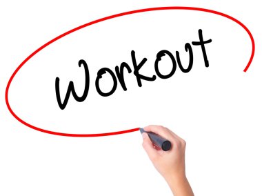 Kadın el egzersiz ile siyah kalemi görsel ekranda yazma.