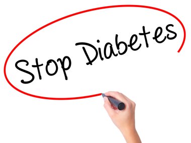 Kadın el durdurmak diyabet ile siyah kalemi görsel scr yazma.