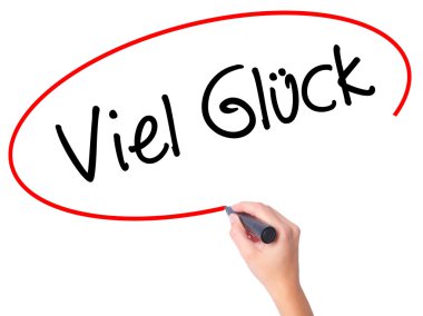 Kadın el ile siyah m viel Gluck (Almanca iyi şanslar) yazma