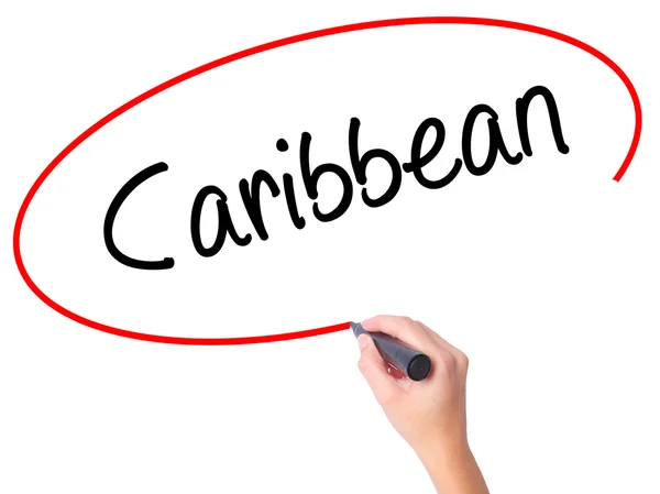 Nők keze Caribbean írásban vizuális képernyő marker fekete — Stock Fotó