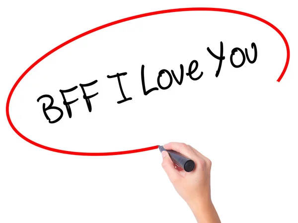 Mujer Hand writing BFF I Love You con marcador negro en sc visual —  Fotos de Stock