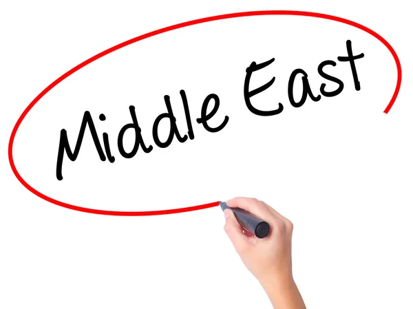 Women Hand writing Middle East with black marker on visual scree