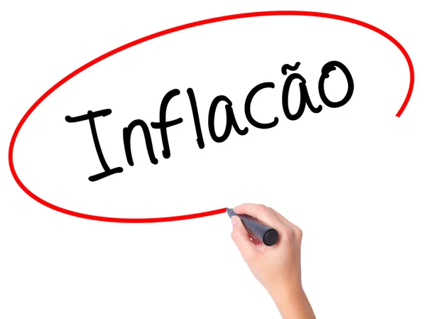 Kvinnor Hand skriva Infacao (Inflation på portugisiska) med svart — Stockfoto