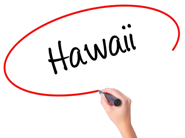 Femmes écriture à la main Hawaï avec marqueur noir sur l'écran visuel — Photo