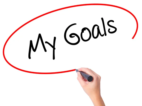 Women Hand writing  My Goals with black marker on visual screen — Stock Photo, Image