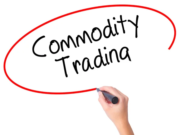 Women Hand writing Commodity Trading with black marker on visual — Stock Photo, Image