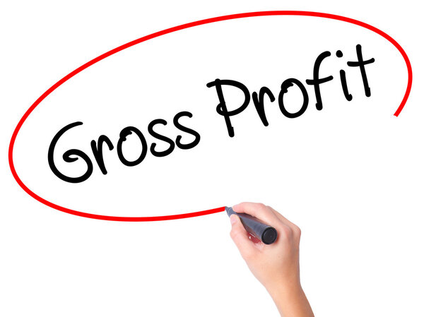 Women Hand writing Gross Profit with black marker on visual scre