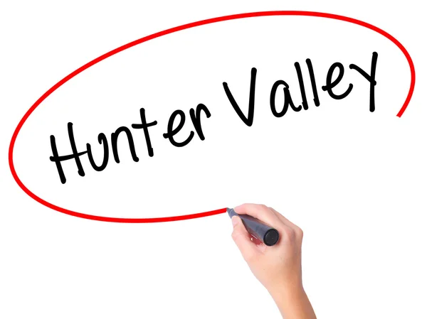 Women Hand writing Hunter Valley  with black marker on visual sc