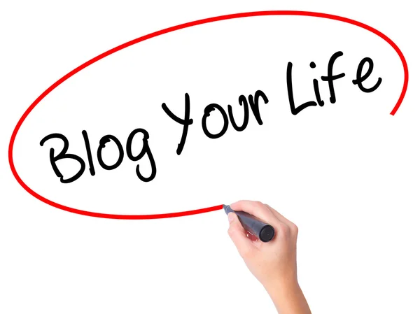 Nők kézi írás Blog Your Life-val fekete darabjelző-a vizuális sc — Stock Fotó