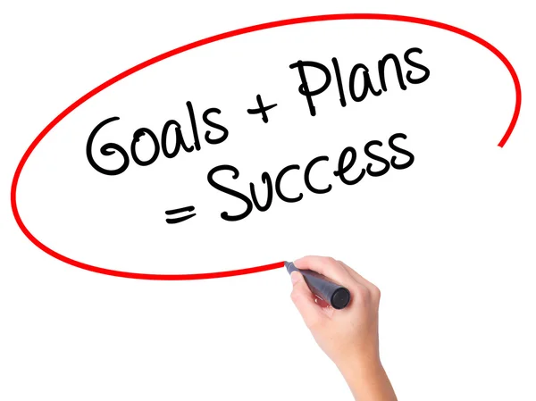 Women Hand writing Goals  Plans  Success with black marker on — Stock Photo, Image