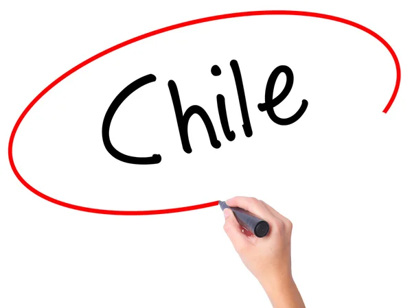 Women Hand writing Chile  with black marker on visual screen — Stock Photo, Image