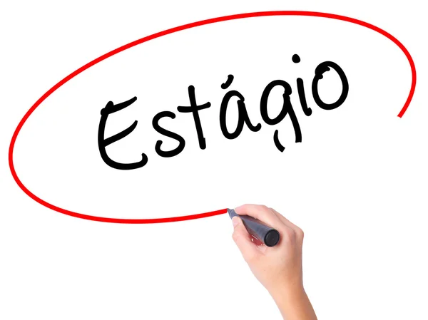 Vrouwen Hand schrijven Est? gio stage in Portugues — Stockfoto