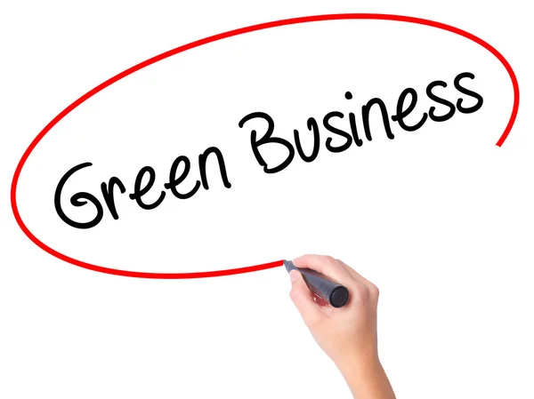 Vrouwen Hand schrijven Green Business met zwarte marker op visuele sc — Stockfoto