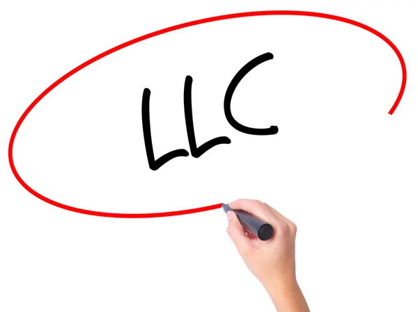 Women Hand writing  LLC (Limited Liability Company)  with black — Stock Photo, Image