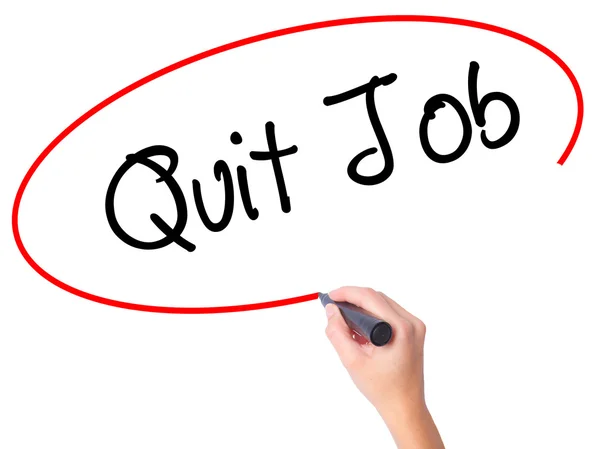 Women Hand writing Quit Job with black marker on visual screen — Stock Photo, Image