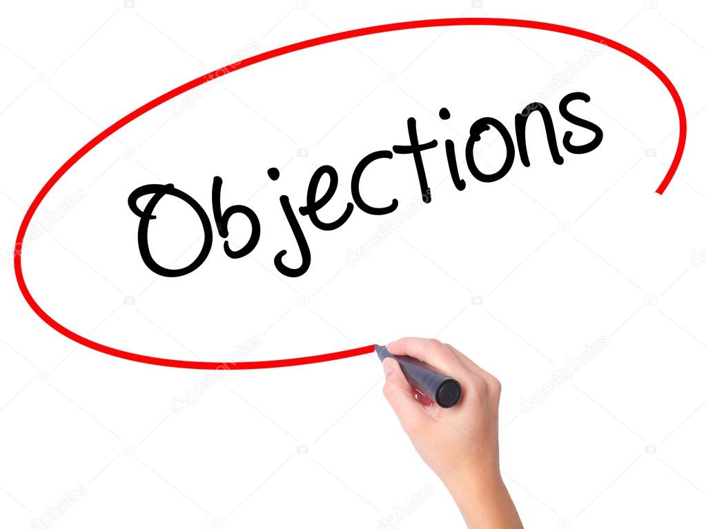 Women Hand writing Objections  with black marker on visual scree