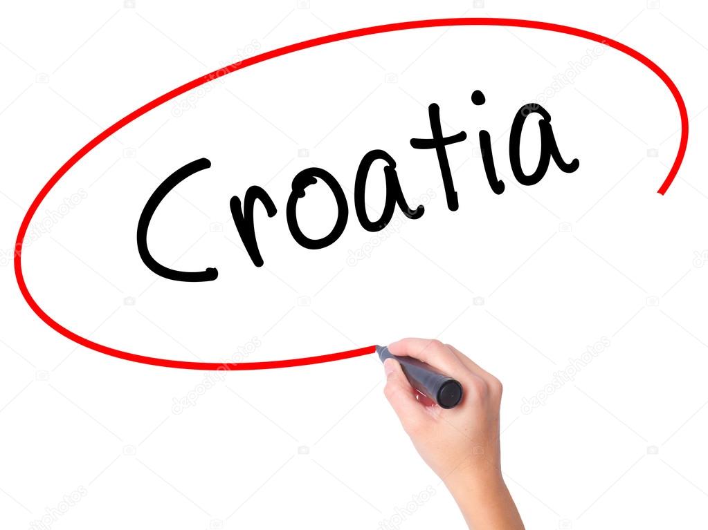 Women Hand writing Croatia  with black marker on visual screen