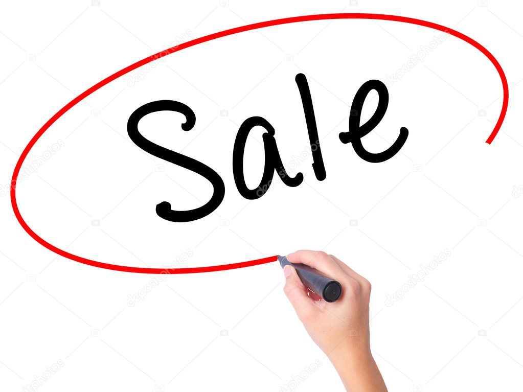 Women Hand writing Sale with black marker on visual screen