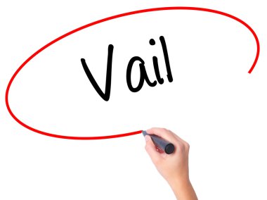 Kadın el Vail siyah kalemi ile görsel ekranda yazma.
