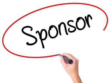Kadın el sponsor ile siyah kalemi görsel ekranda yazma.