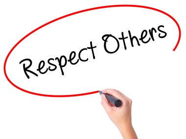 Kadın el saygı diğerleri üzerinde görsel sc siyah kalemi ile yazma